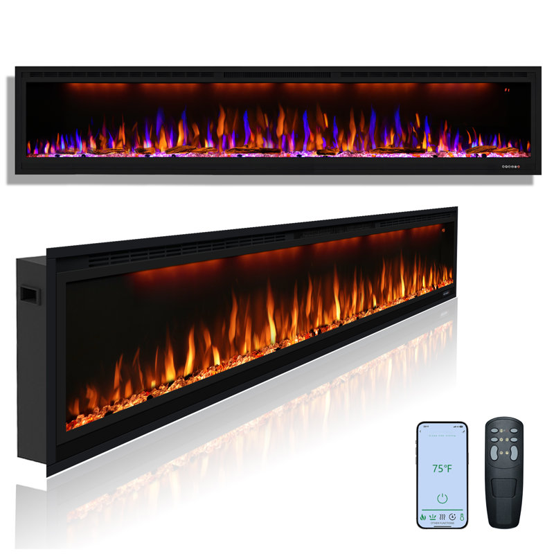 84“ Linear Electric Fireplace, Smart Control via Wi-Fi App& Remote, Realistic Flame with 5100BTU Heater, 86" Width Front