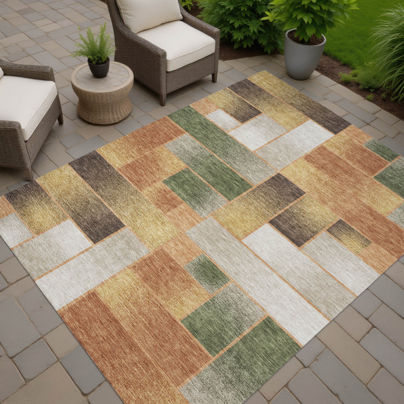 Tapis géométrique intérieur / extérieur lavable à la machine Chantille ACN2709, 5 pi x 7 pi 6 po, Cuivre