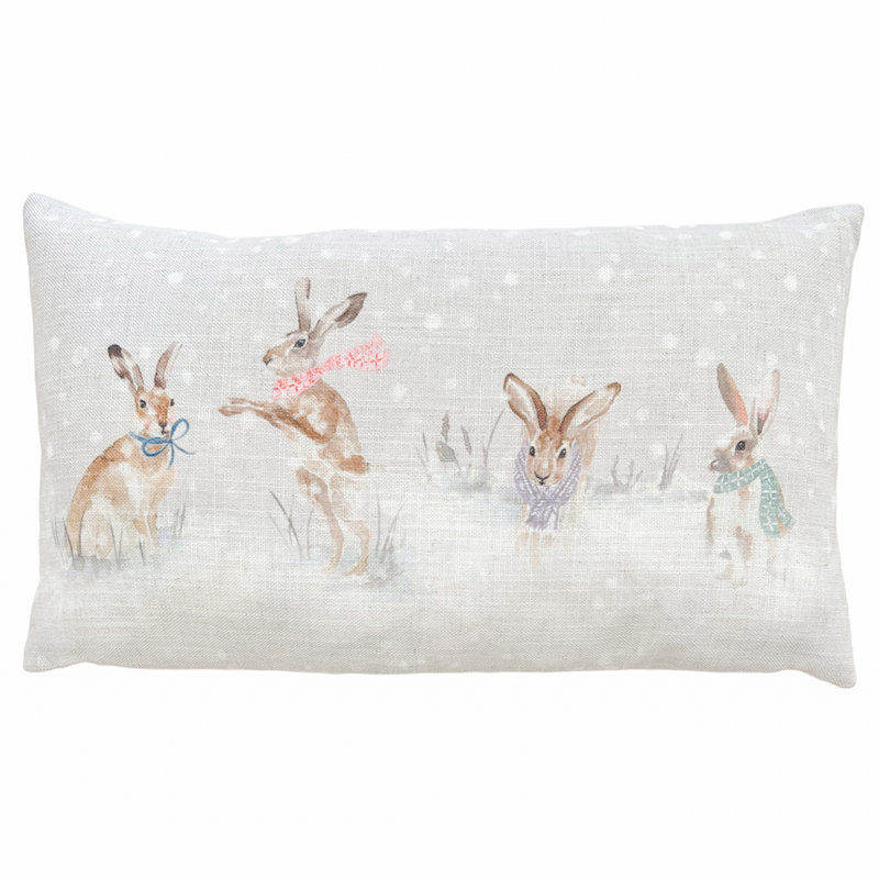 Snowy Hares Rectangular Throw Pillow Cover