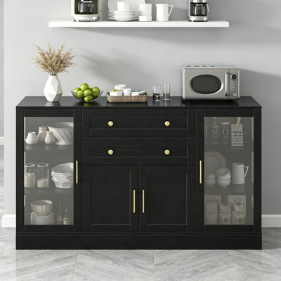 58.3" Modern Buffet Sideboard with 4 Doors & 2 Drawers, Adjustable Shelves, Power Outlet, Acrylic Panels, Aluminum Alloy Handles, Storage Cabinet for Dining Room, Living Room and Kitchen