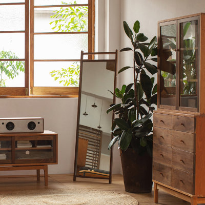Miroir pleine longueur rétro et minimaliste en noyer noir