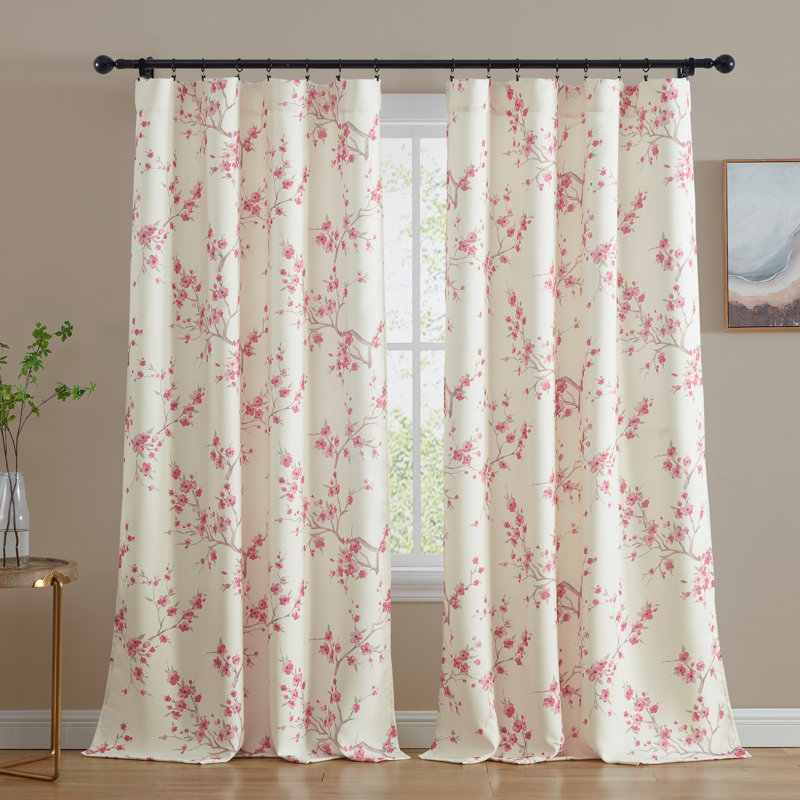 Dorcia Floral Light Dimming Rod Pocket Window Curtain Panels Set for Bedroom, Pink, 52" W x 63" L