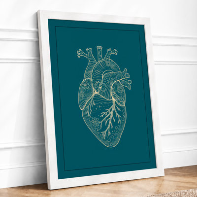 Heart Anatomy in Gold Minimalist - Framed Print