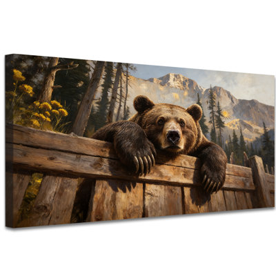 Ours, art mural sur toile, ferme rustique, peinture sur toile, ours en forêt rétro, impressions sur toile pour salon, chambre à coucher prête à être suspendue avec crochet 20 x 40 po