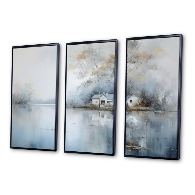 Ensemble d'art sur toile Lakeside House Serenity - Lakes Lakehouse, Cadre flottant noir, H 40 po x l 60 po x P 1 po