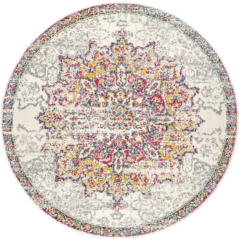 Mcalmont Medallion Power Loomed Performance Pink/Fuchsia Rug, Round 8'