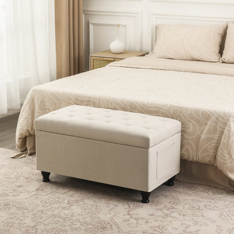 Banc de rangement avec repose-pieds capitonné 31 pouces, Beige