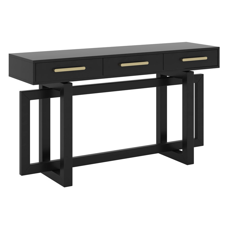 Console Table, Minimalist Style Extra Long Entryway Table Sofa Table With Three Drawers & Sturdy Construction, Black