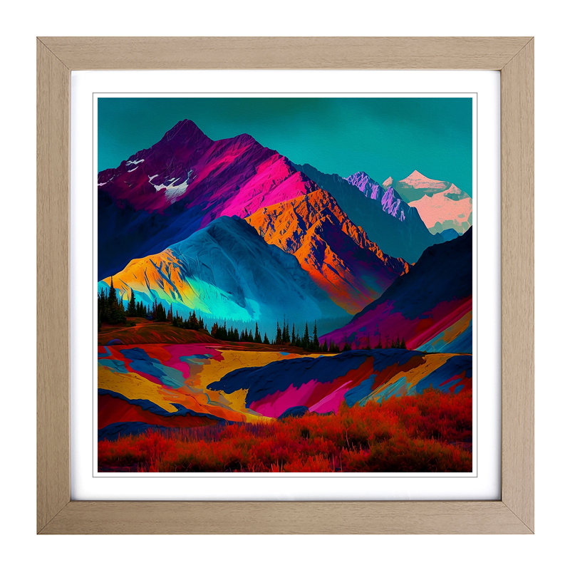 Mountain Colour Field - Single Picture Frame Print on Wood, Oak