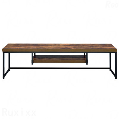 Meuble télé 1 pièce, structure en métal noir et plateau en bois de chêne vieilli avec tablette, meubles de salon