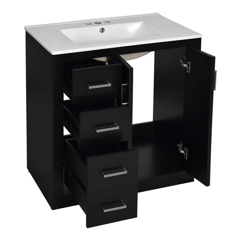 Meuble-lavabo 30 po avec lavabo en céramique, Noir, noir, noir, noir