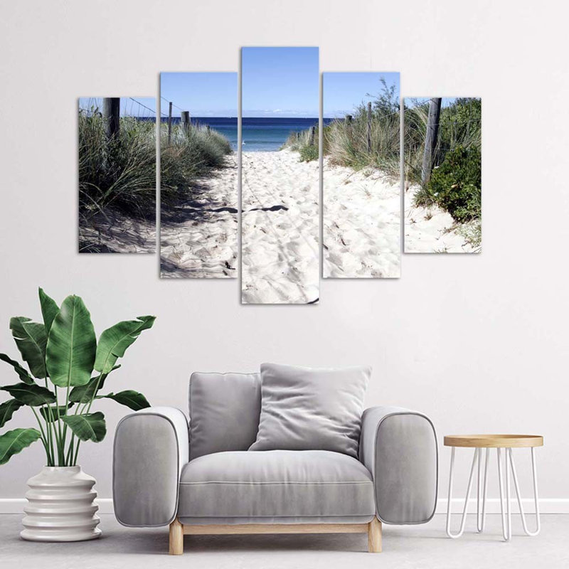 Sea, Beach, Sand, Grass - 5 Piece Wrapped Canvas Print, 100cm H x 200cm W