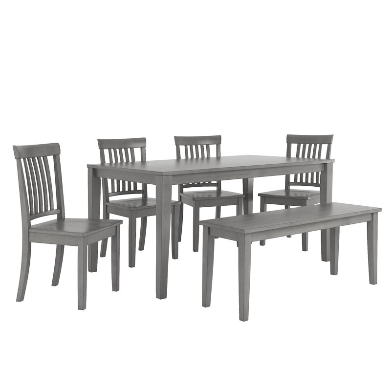 Ensemble de salle à manger à 4 pieds en bois massif Norita, Gris antique