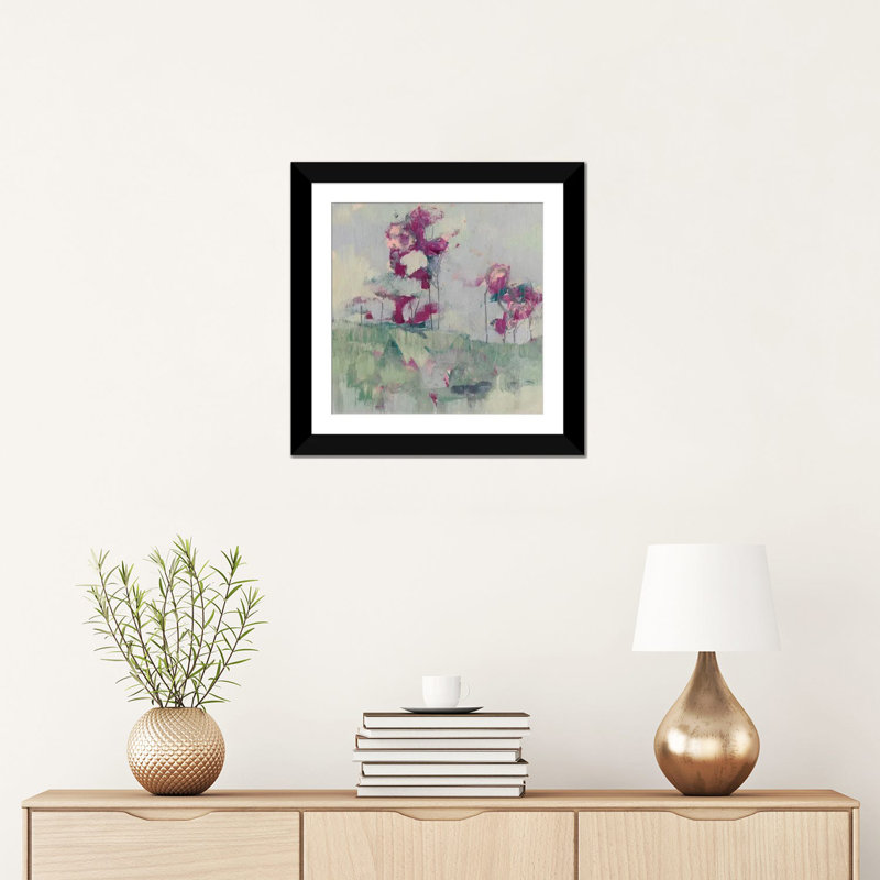 « fuchsia treeline ii », impression sur toile, H 24 po x l 24 po x P 1 po, Papier d'art encadré noir, Blanc