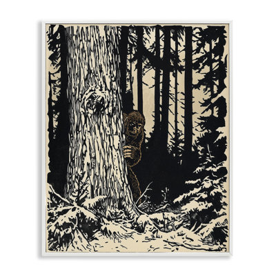 Curious Sasquatch Peeking Framed Giclee, design by Lauren Rader