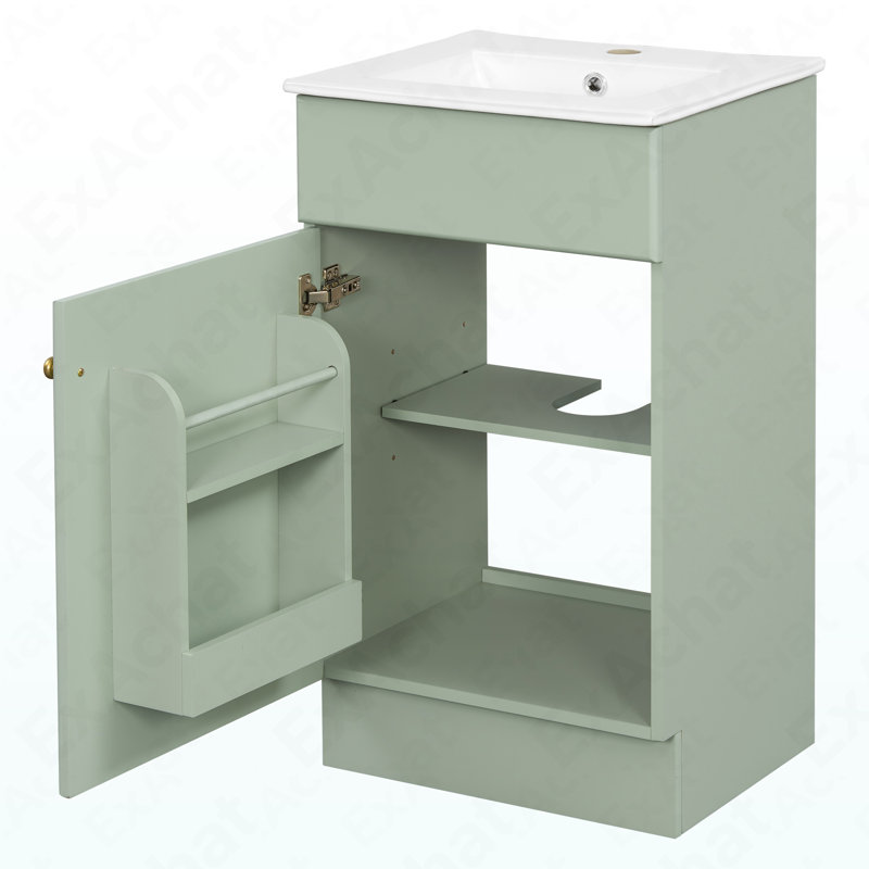 Meuble-lavabo 18 po avec lavabo, meuble-lavabo avec tablette de porte et tablette réglable, vert clair