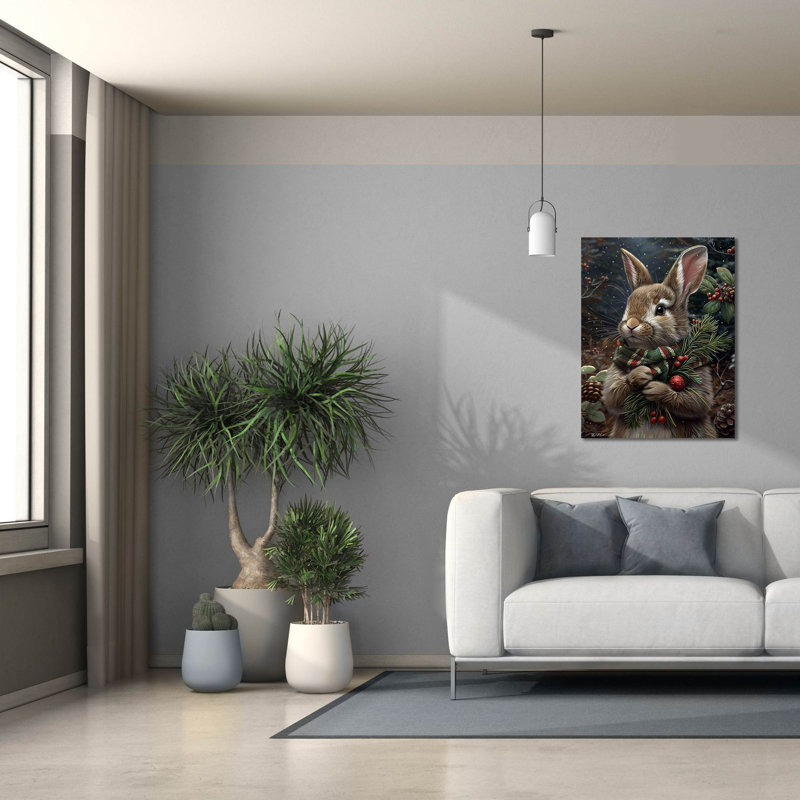 Art mural sur toile The Holiday Aisle® «Christmas Rabbit With Scarf» par Momart, H 34 po x l 26 po x P 1,5 po
