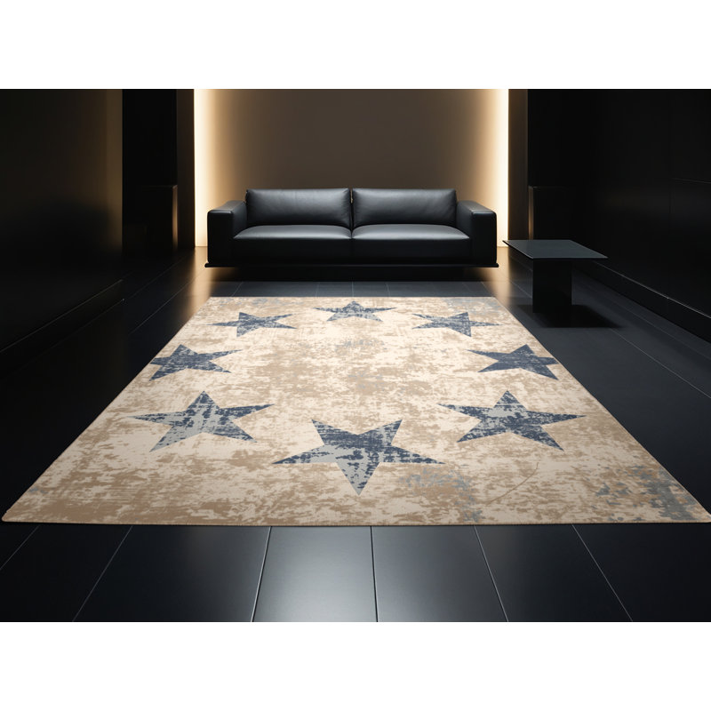 Soft Plush Faulk July 4Th Modern & Contemporary Abstract Area Rug in Beige – Beige Binding, 6x9