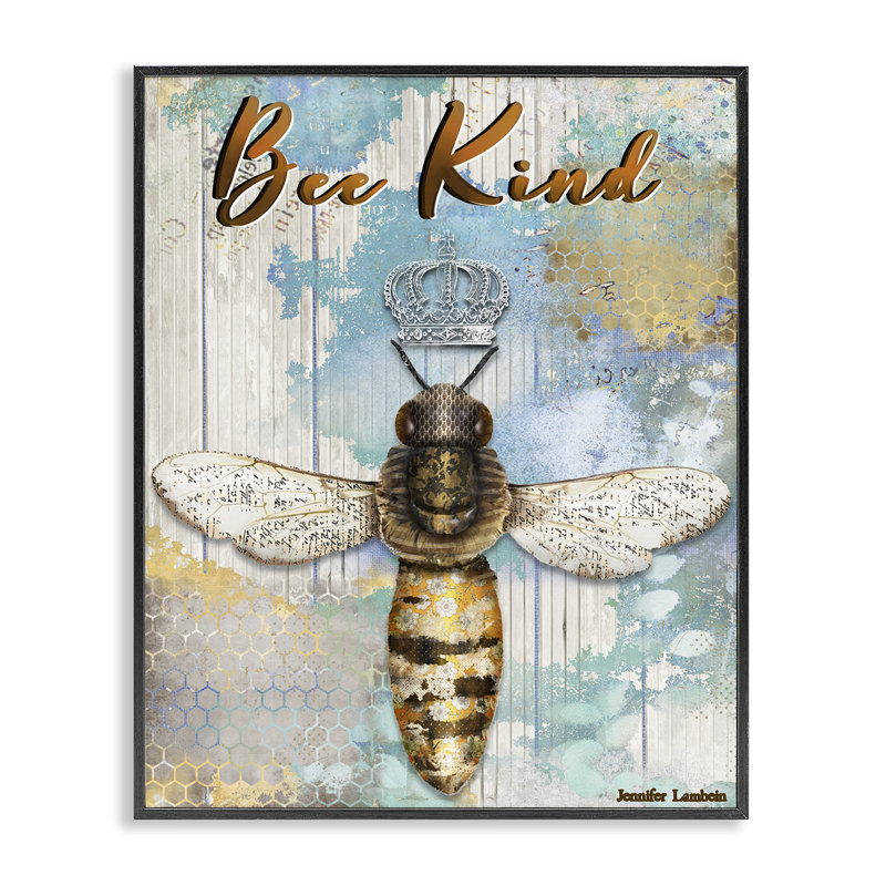 «Bee Kind Rustic Glam», art de la giclée encadrée par Jennifer Lambein, H 20 po x l 16 po, Giclée encadrée noir minuit