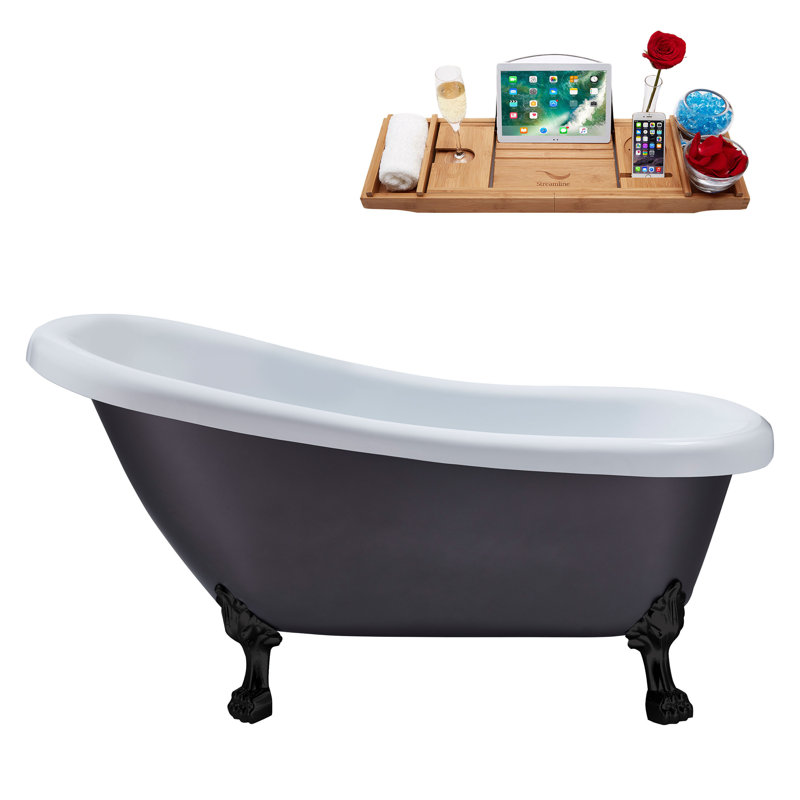 61'' x 27.6'' Soaking Acrylic Bathtub, Matte Black, Brushed Gun Metal