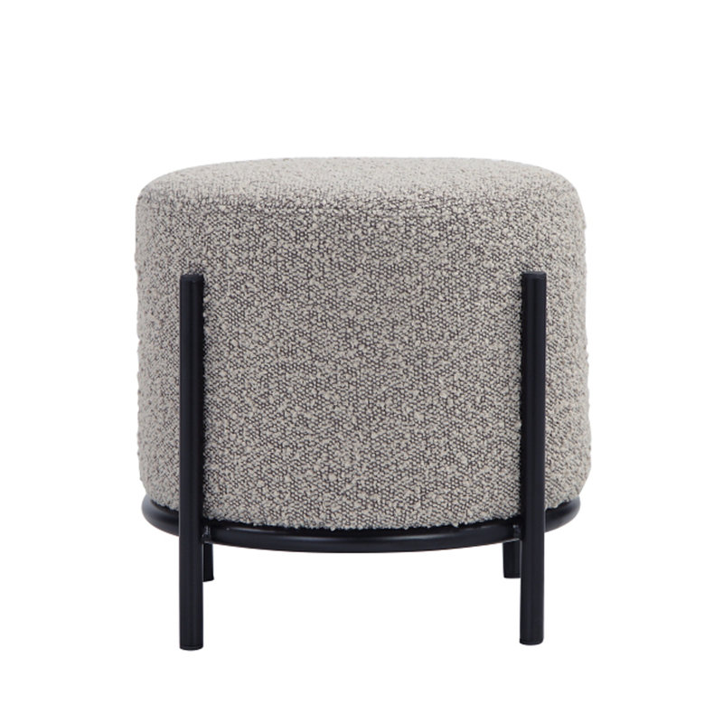 Gray Round Polyester Upholstered Iron Accent Stool