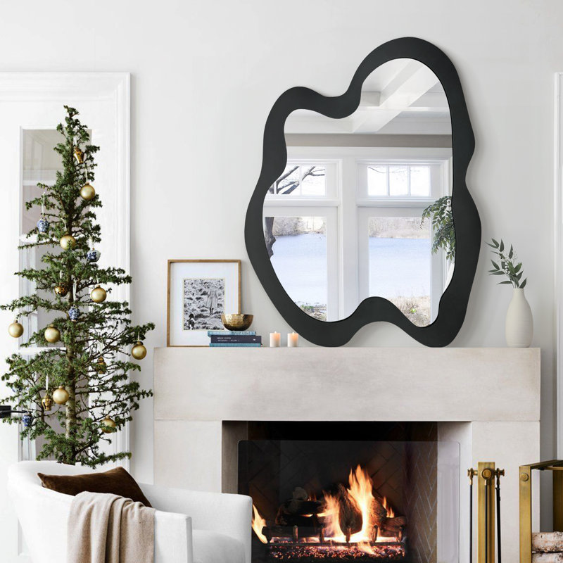 Unique Irregular Shaped Wooden Wall Mirror – Modern Rustic Accent Mirror for Living Room, Bedroom, Bathroom, or Entryway – Stylish Home Décor