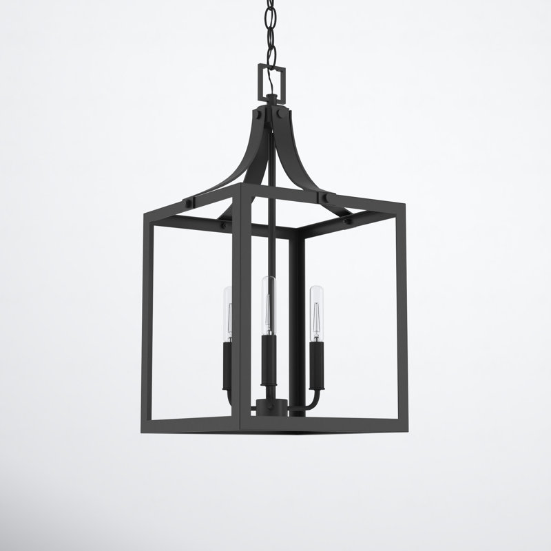 Carla 3 - Light Dimmable Lantern Square / Rectangle Chandelier, Black, No, 19.75" H x 10" W x 10" D