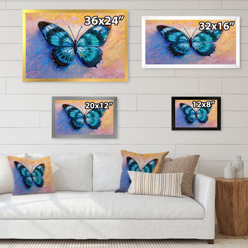 «Abstract Turquoise Butterfly», reproduction sur toile flottante, Cadre noir, H 8 po x l 12 po x P 1 po