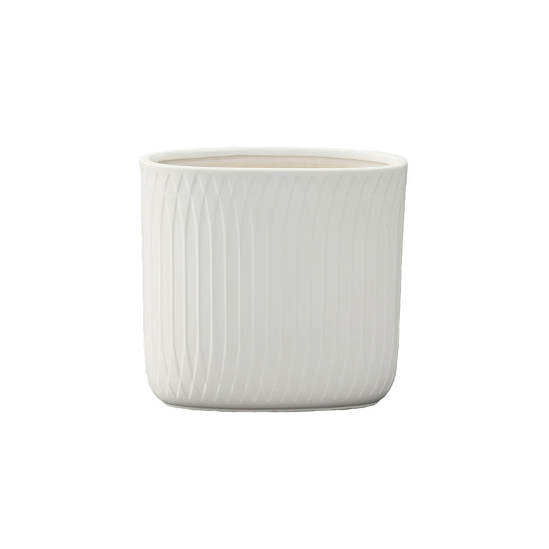 Ceramic Tall Oval Pot with Embossed Symmetric Spike Pattern Design Body and Bellied Bottom Base Gloss Finish ..10.50"x5.25"x10.00"H