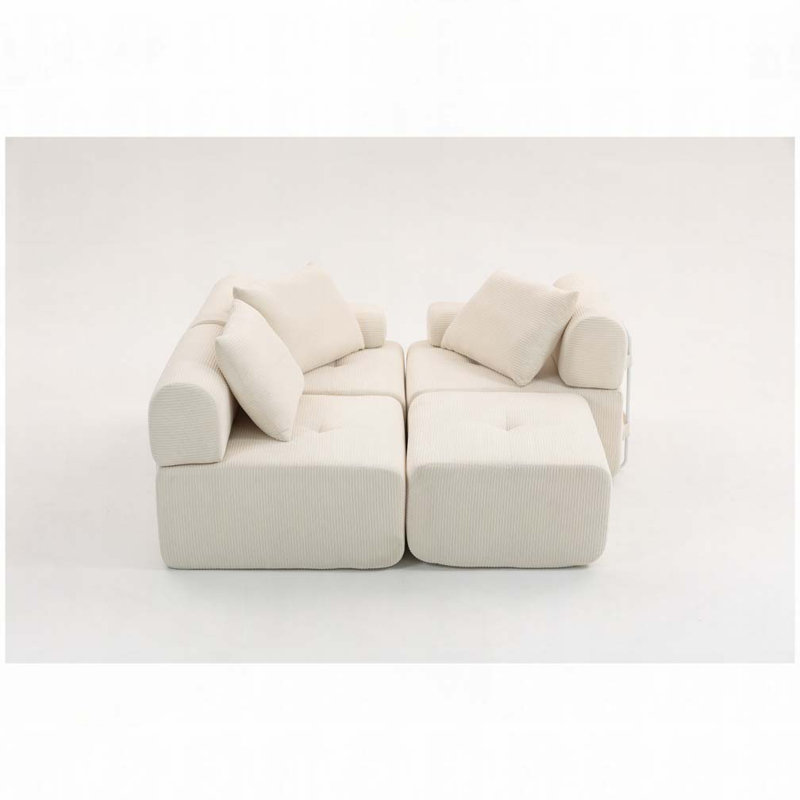 Corduroy Fabric Compression Sofa,No Assembly Convertible Sofa Bed, White