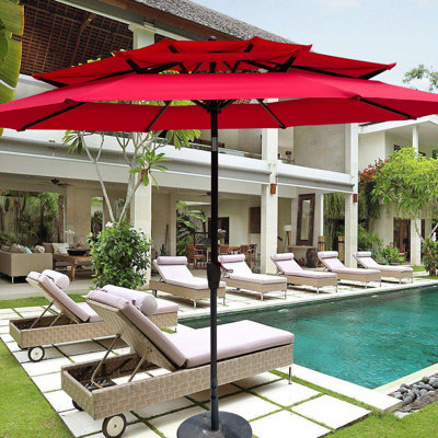 Parasol de patio extérieur à 3 niveaux 9 pi avec manivelle et inclinaison et évents pour terrasse de jardin