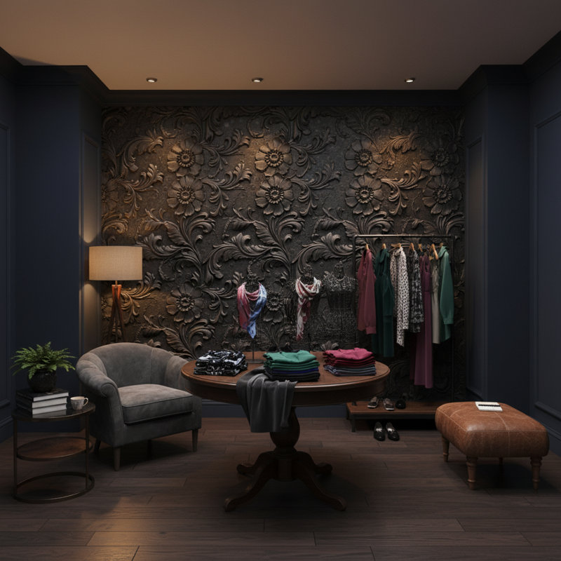 Papier peint floral, panneau décoratif noir