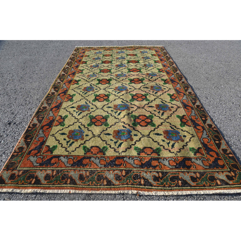 Tapis tissé à plat, tapis vert neutre, tapis rétro, tapis frais, tapis turc, tapis décoratifs 3,5 x 6,4 pi