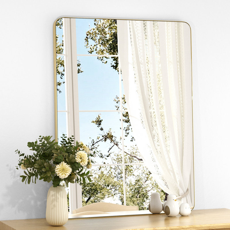 Bathroom Mirror with Tempered Glass and Aluminum Alloy Frame, French Cleat Mounted Rectangle Vanity Wall Mirror for Over Sink, Hangs Horizontally or Vertically.