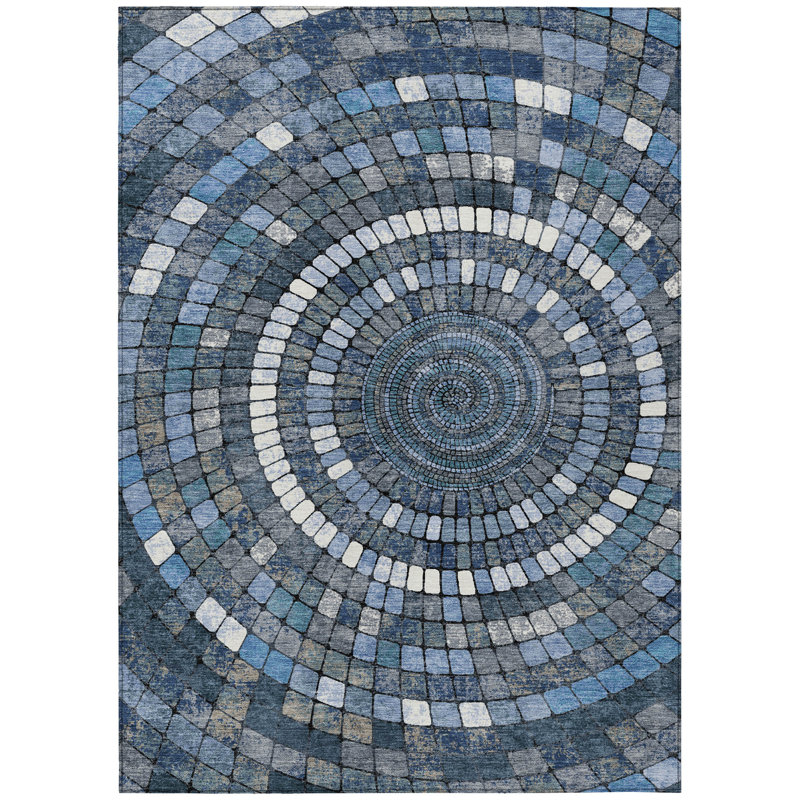 Tapis géométrique Husby ACN2216 intérieur / extérieur lavable à la machine, Rectangle 5 pi x 7 pi 6 po