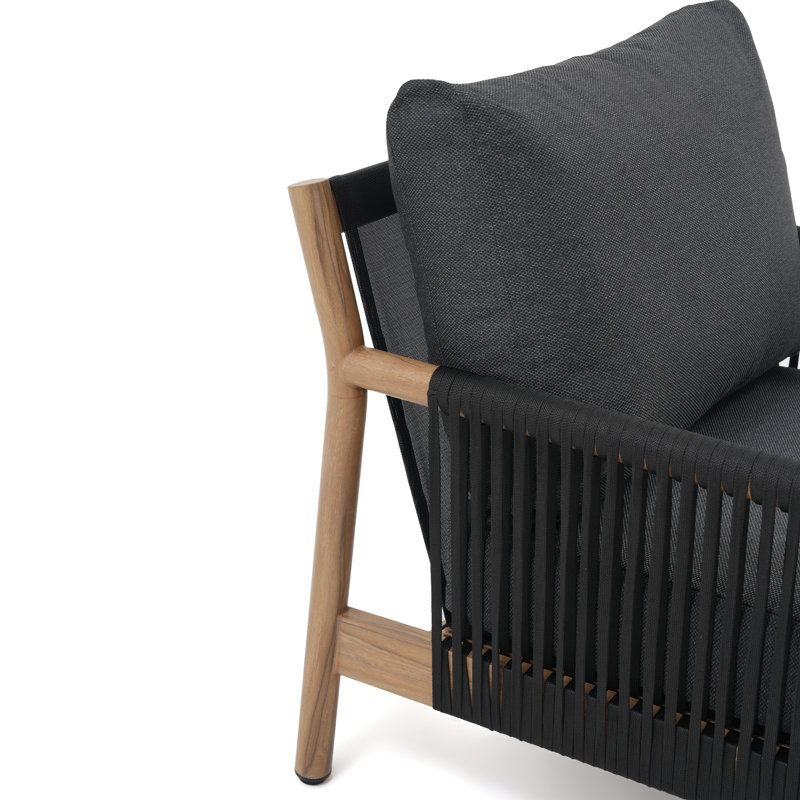 Ensemble de conversation de terrasse en aluminium tissé à la corde pour 5 personnes avec coussins, Black