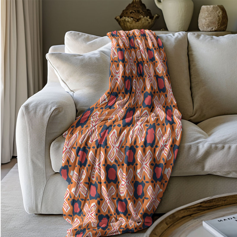 Yellow Pattern - 1 Piece Premium Sherpa Blanket, Twin