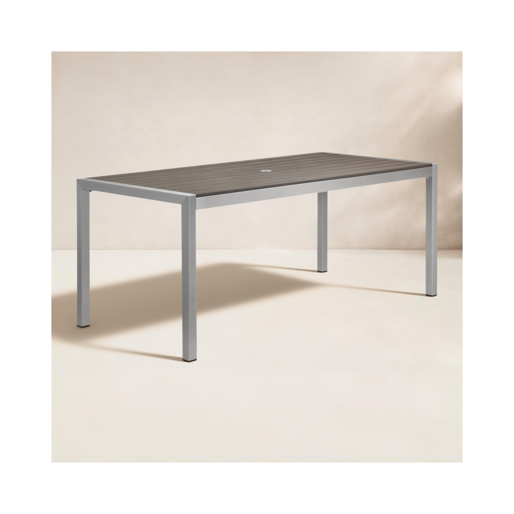 Aynura 71'' Plastic / Acrylic Outdoor Dining Table, Silver, Gray