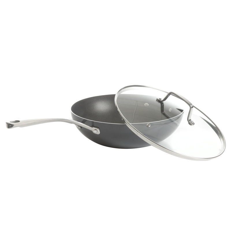 Poêle à frire antiadhésive en aluminium 12 po avec couvercle Martha Stewart, Gris