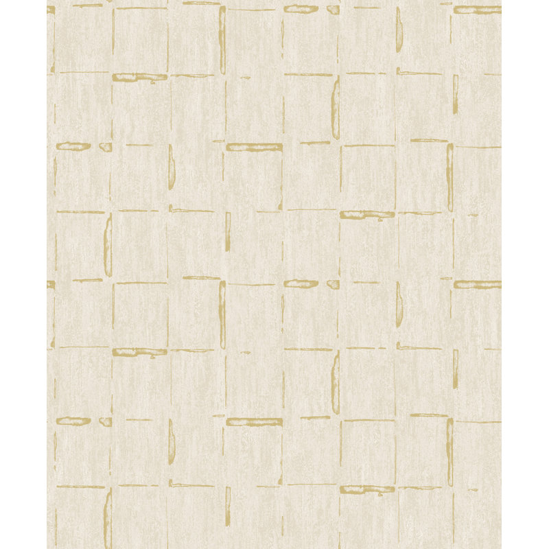 Geometric Lines 1m x 53cm Metallic Wallpaper Roll, Stone
