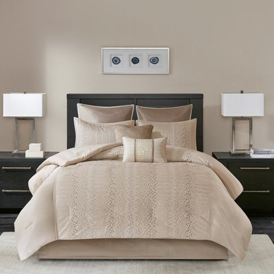 8 édredons très grand pour la chambre à coucher - Faux soie, détails brodés, rembourrés, coussins décoratifs beiges 8 pièces,
