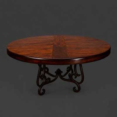 Table de salle à manger ronde en mesquite de 203 cm | Bois massif, piètement en fer forgé | Mobilier rustique de style ranch