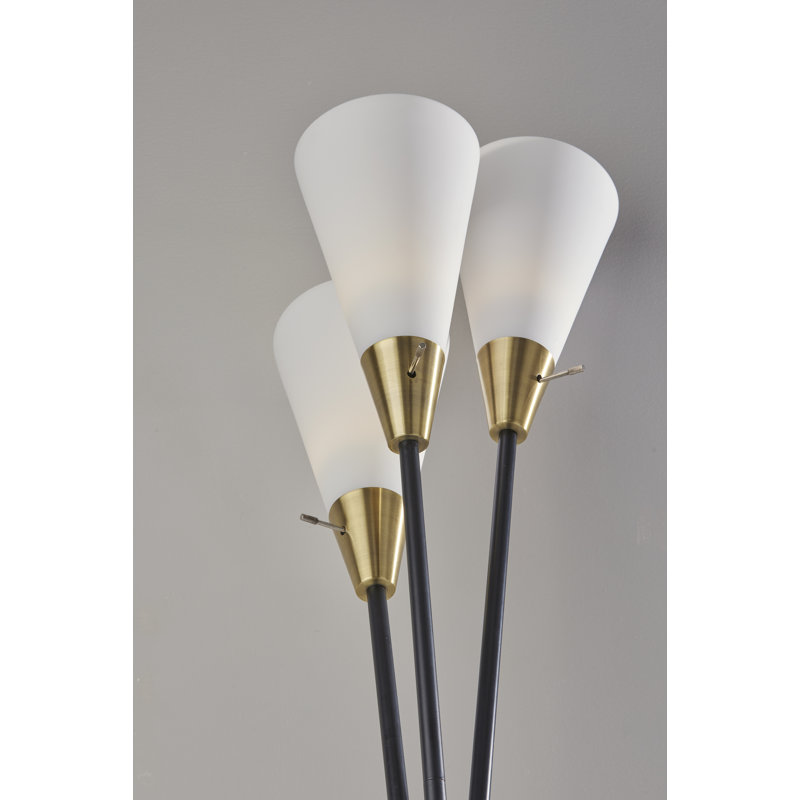 Dixon Mid-Century Modern Black Torchiere with Antique Brass Accents