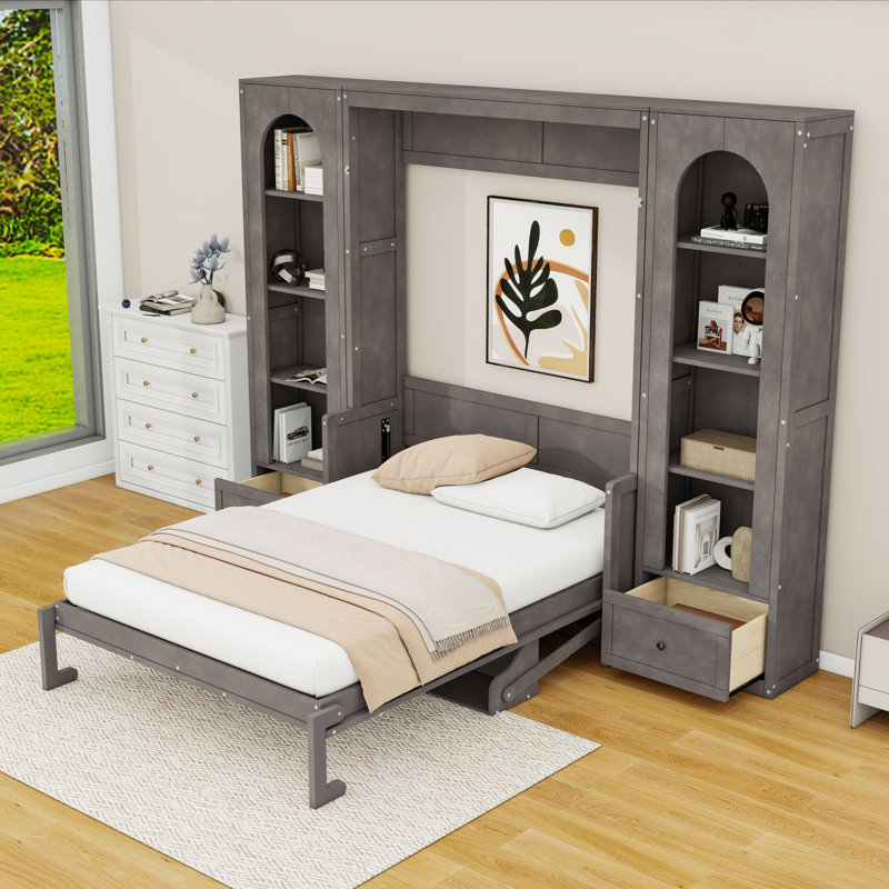 Lit plateforme Murphy avec tablette, armoires, tiroirs et DEL