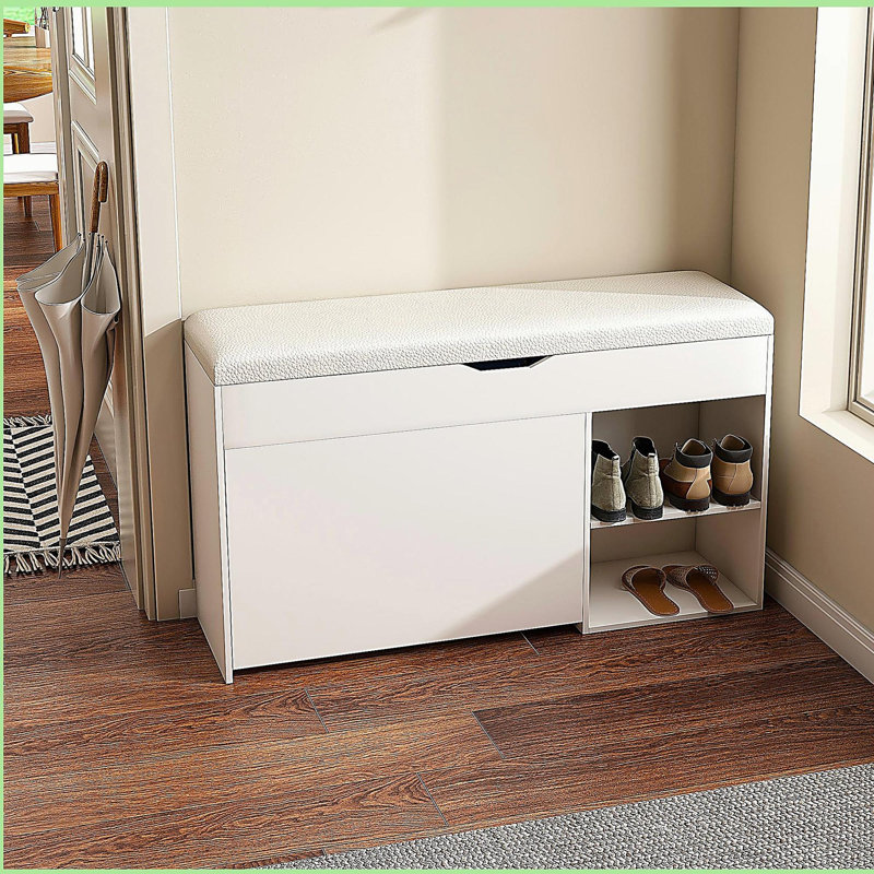 Entryway Bench with Shoe Storage, Adjustable 3-Tier Flip-Up Drawers & Hidden Cabinet, Triple Storage and Modern Design Shoe Organizer