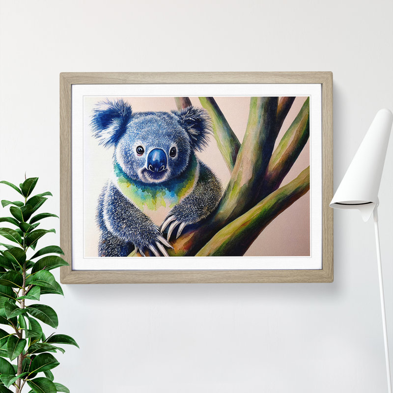 Koala Bear - Single Picture Frame Print, 46cm H x 64cm W x 2cm D, Oak