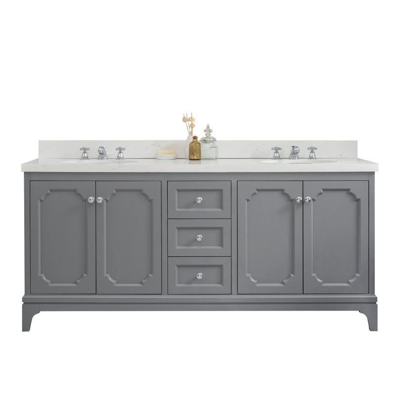 Bernardo Queen 72" Sink Carrara Quartz Countertop Bath Vanity with Faucet, Standard, Cashmere Gray
