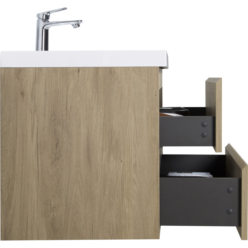 Space-Saving Wall-Mounted Bathroom Vanity With High-Quality Sink And Ample Storage, Oak