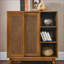 Buffet Mid-Century moderne en bois clair avec portes en rotin, tablettes réglables et amp; Trous de sortie | Panneau de fibres à densité moyenne | Pieds en bois massif-1889678164