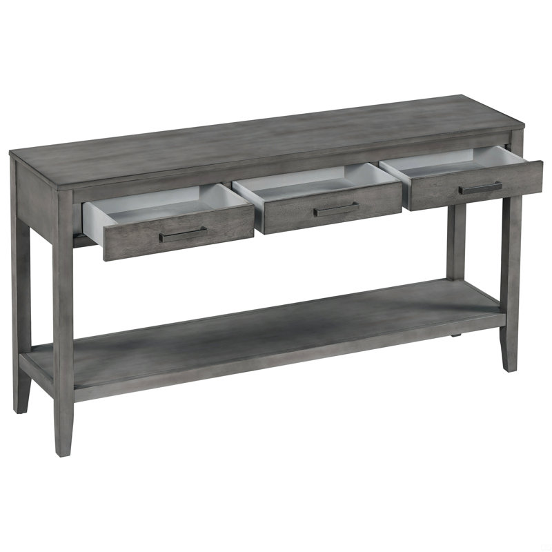 3-Drawer Console Table With 1 Shelf, Entrance Table, Gray